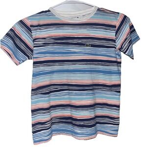 Lacoste Boys Size 8 Striped Short Sleeve T-Shirt Logo Tee Preppy